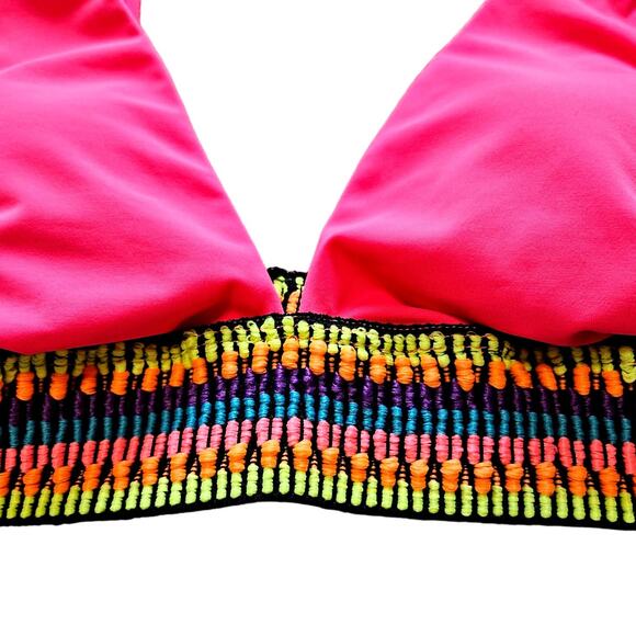 Peixoto Womens Charlie Textured Hot Neon Pink Tribal Swim Top Size Medium NWT - Picture 4 of 11